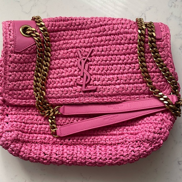 YSL medium Niki pink raffia shoulder bag - Picture 7 of 17